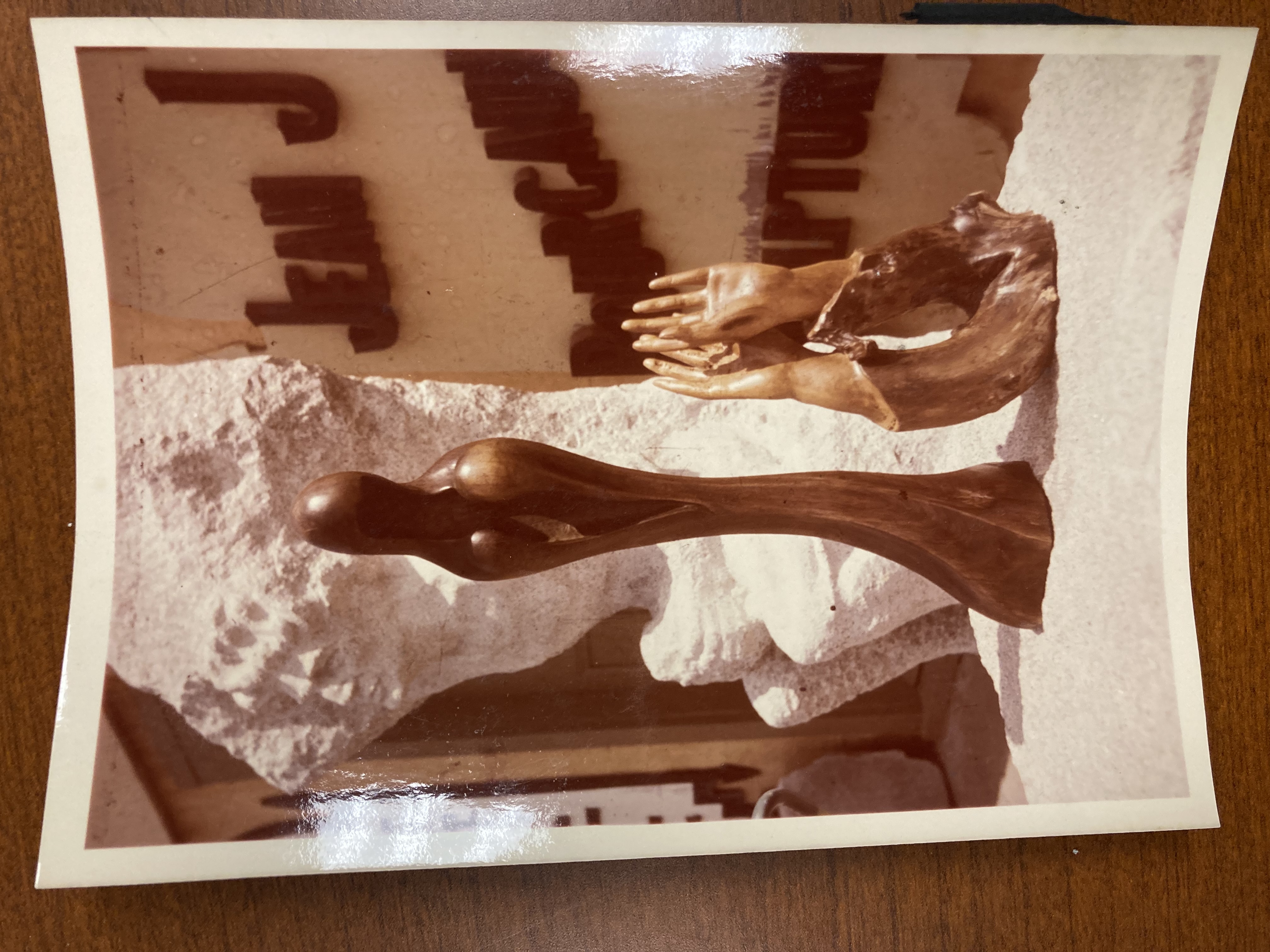 A photo of smaller woodcarvings done by Jean Julien Bourgault