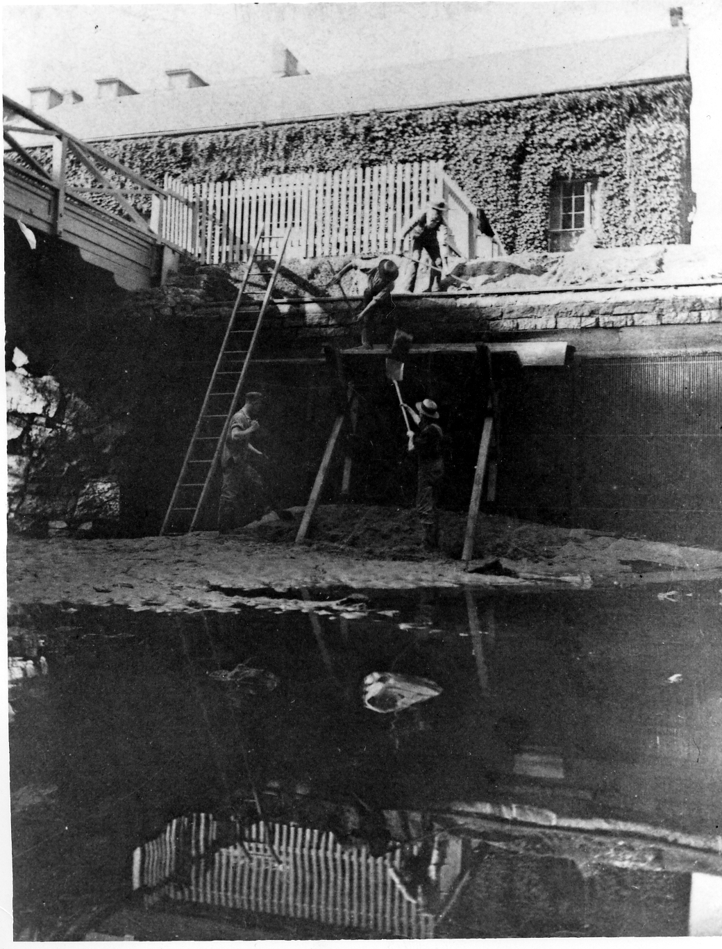 Workers building the Lewiston Maine Canals