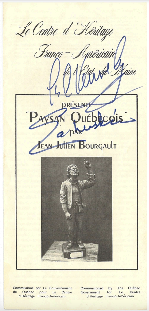 Signed pamphlet of Jean Julien Bourgault Exhibit at Bates College